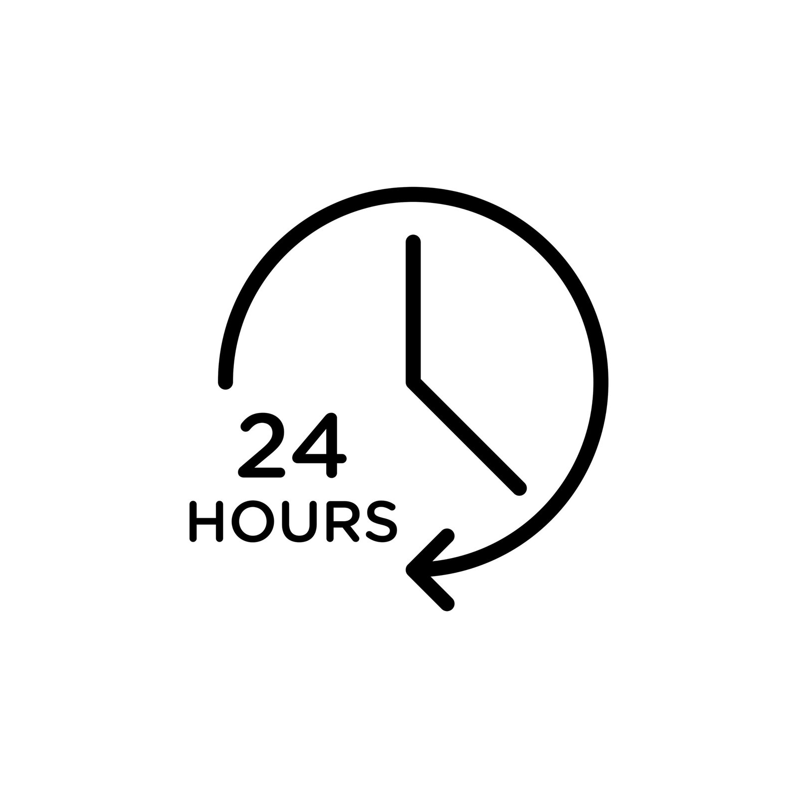 24 hrs icon set. 24h service vector symbol. open twenty four hours sign. same day delivery icon in black filled and outlined style.