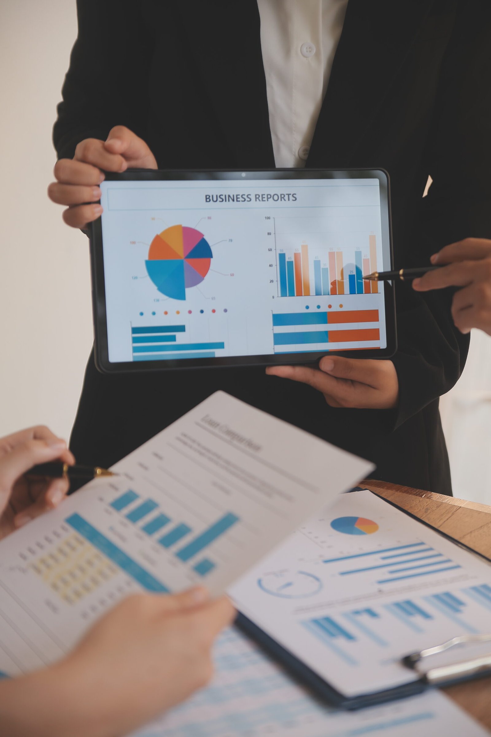 Business people are analyzing and planning business strategies.